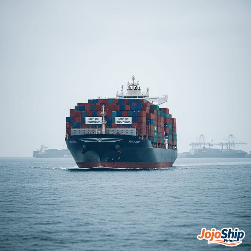 Ocean vessel transporting containers between Vietnam and Indonesia