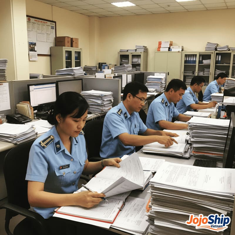 Vietnamese customs officials at port